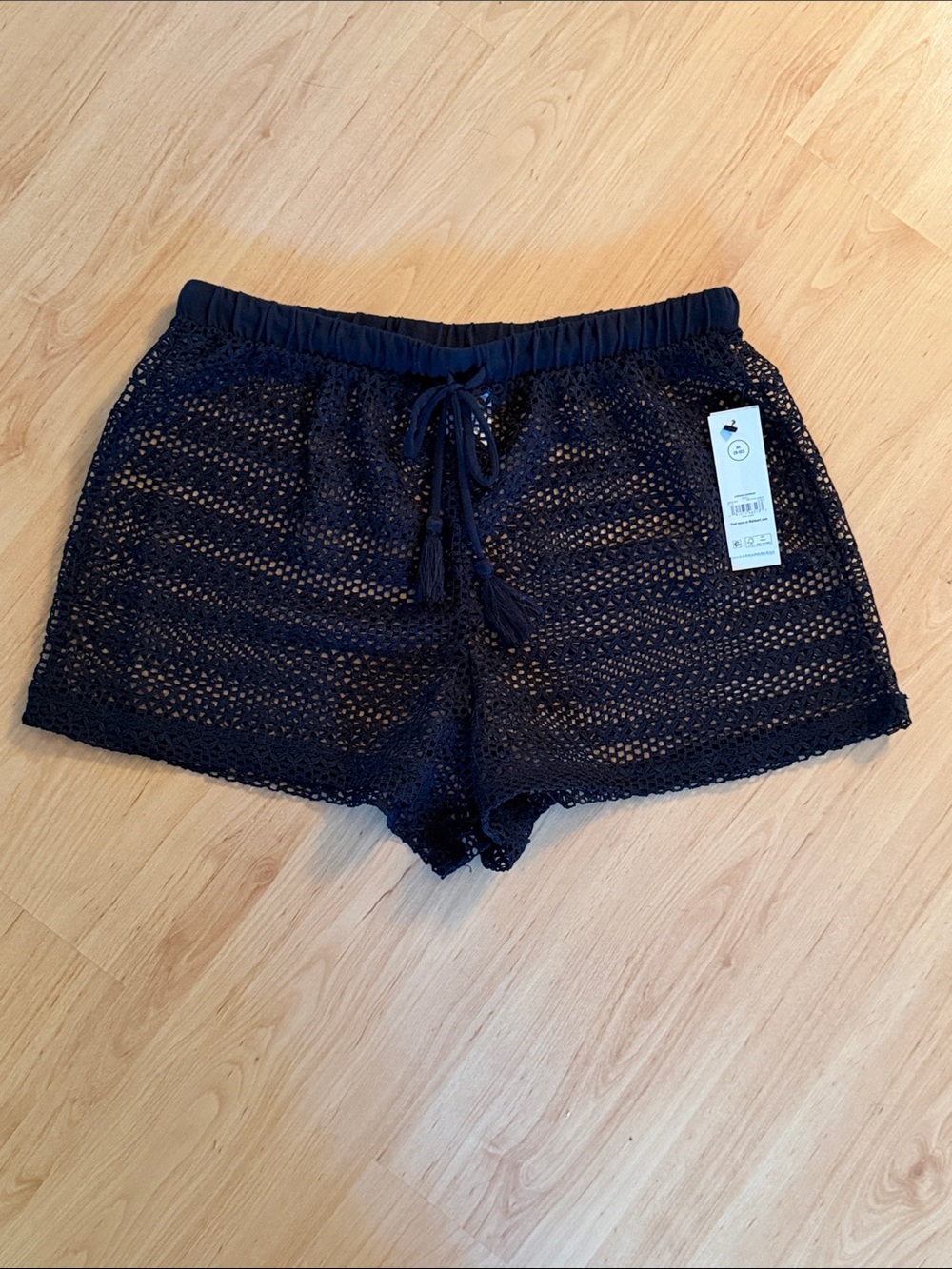 NWT No Boundaries Black Crochet Mesh Swim Cover Shorts